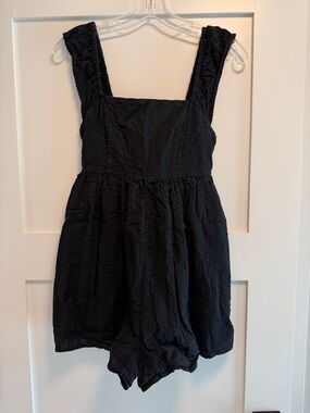 American Eagle Outfitters Black Textured Square-Neck Shorts Romper